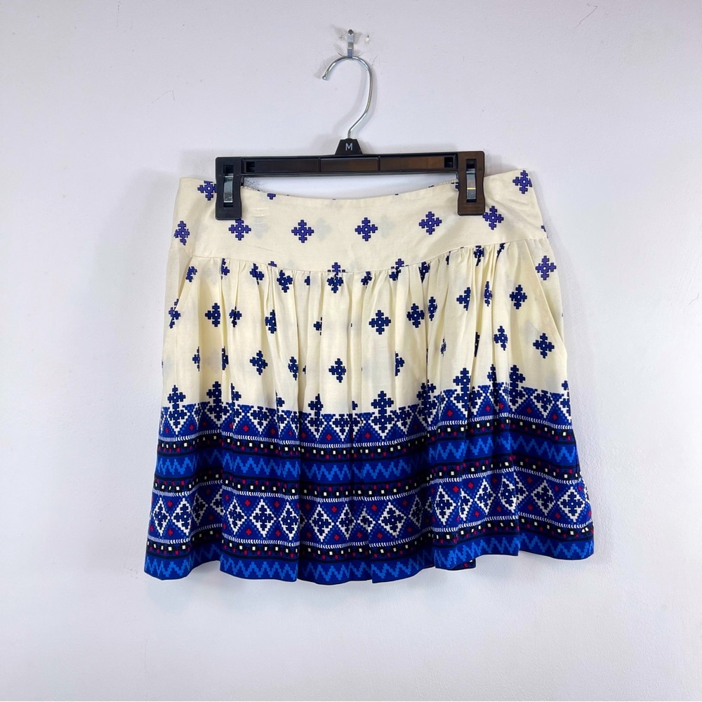 FOREVER 21 Blue Tribal Print pleated skirt with side pockets size M